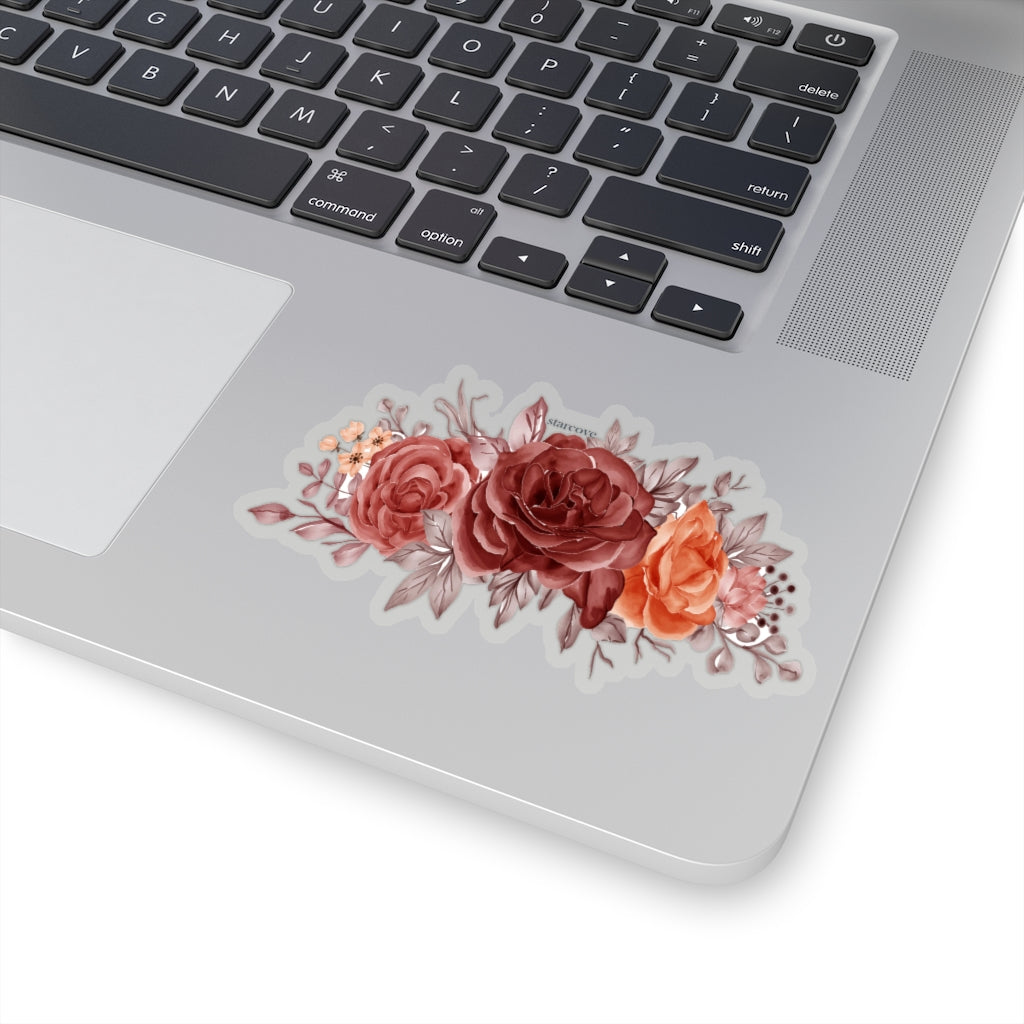 Red Flowers Sticker, Roses Pink Floral Laptop Decal Vinyl Cute Waterbottle Tumbler Car Waterproof Bumper Aesthetic Die Cut Wall Mural Starcove Fashion