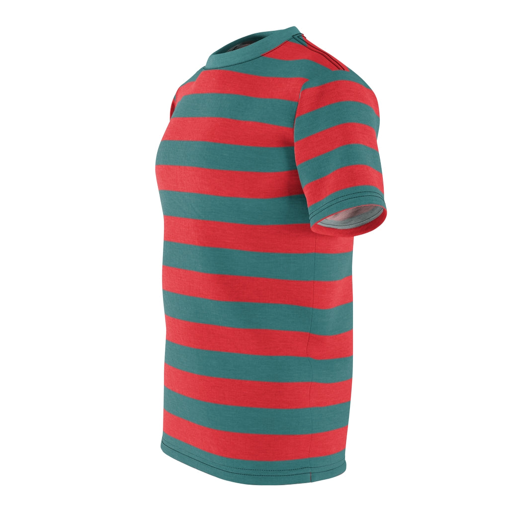 Green and Red striped Men T Shirt, Vintage Horizontal Stripes 90s