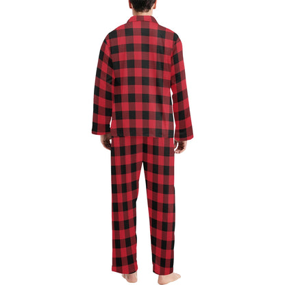 Red Buffalo Plaid Men Pajama Set, Guys 2 Piece Pants Top PJ Checkered Winter Christmas Holiday Plaid Xmas Check Cozy Sleep Sleepwear Gift