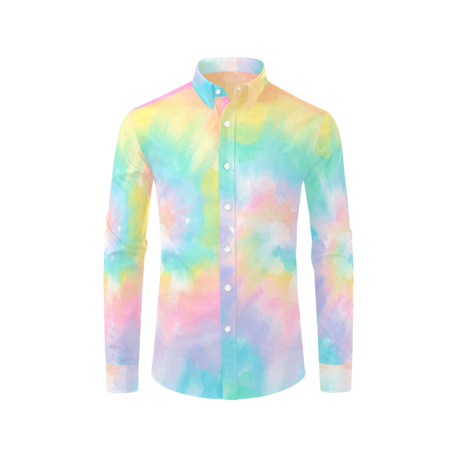 Pastel Tie Dye Long Sleeve Men Button Up Shirt, Rainbow Groovy Spiral –  Starcove Fashion