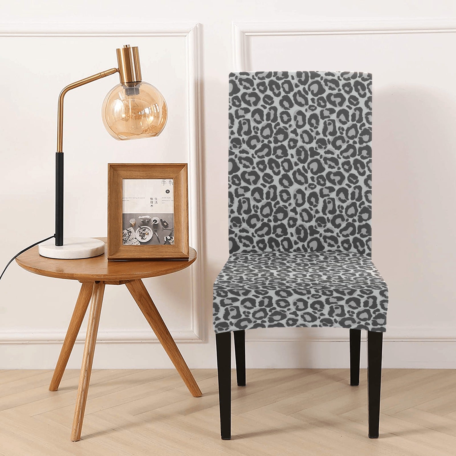 Grey Leopard Dining Chair Seat Covers Animal Print Cheetah