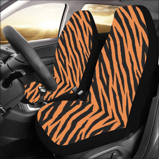 Tiger Car Seat Covers for Vehicle 2 pc, Animal Print Stripes Black Pattern Front Seat Covers Car SUV Gift Her Protector Accessory Decoration