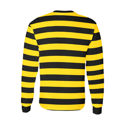 Black and Yellow Striped Kids Long Sleeve Tshirt, Unisex Boys Girls Horizontal Stripes Designer Graphic Aesthetic Printed Crew Neck Tee Top