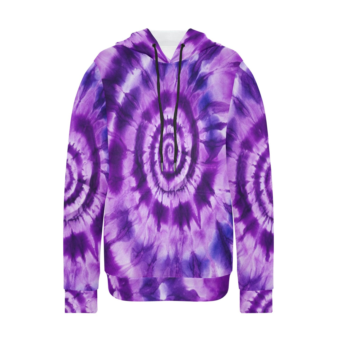 Purple Tie Dye Women Pullover Fleece Hoodie, Aesthetic Graphic Hooded Long Sleeve Sweatshirt with Pockets