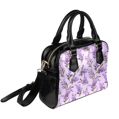 Lavender Floral Purse, Flowers Purple Pattern Cute Small Shoulder Zip Bag Vegan Leather Women Designer Handbag Crossbody Ladies