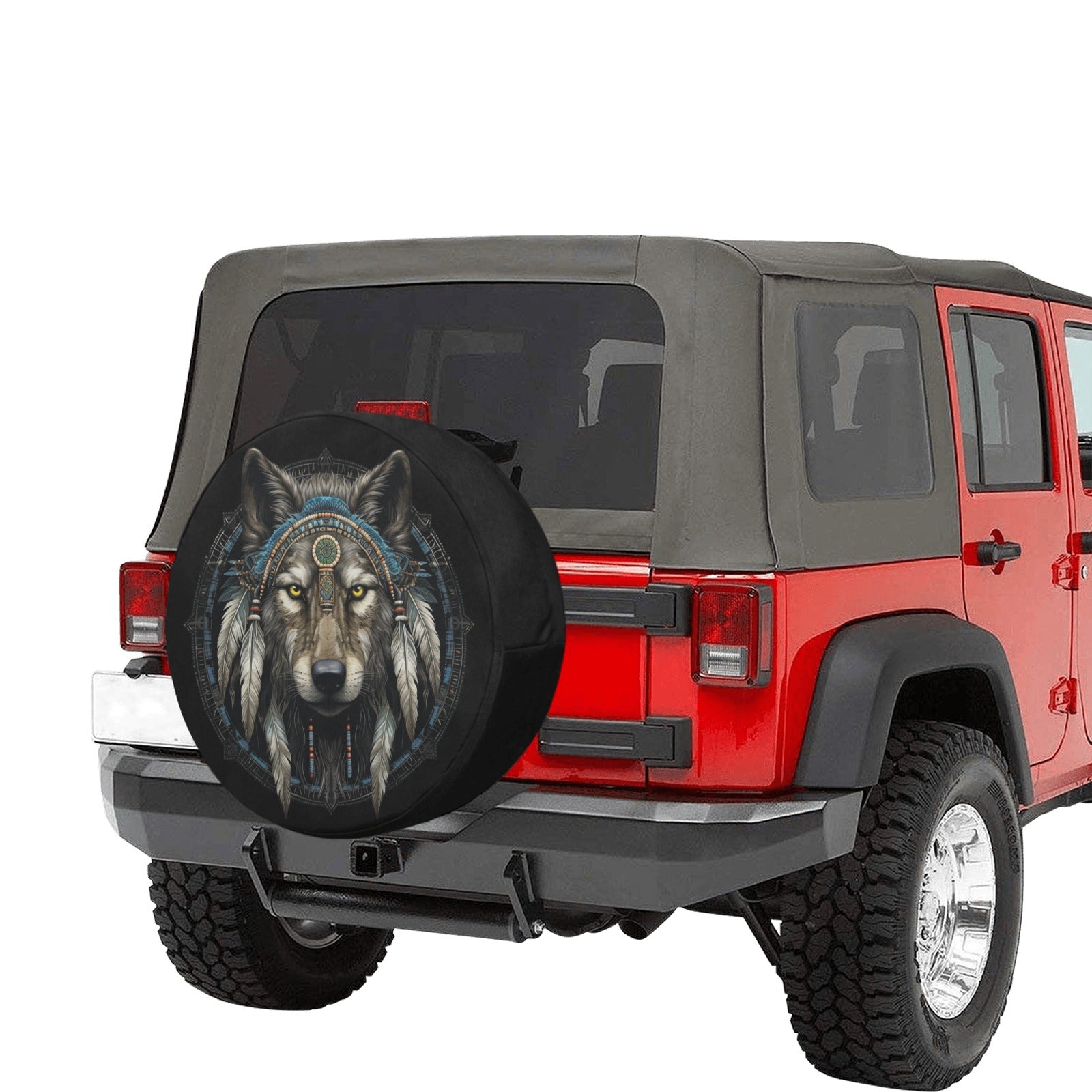 Native American Wolf Spare Tire Cover, Animal Spare Back Wheel Cover Custom  RV Camper Backup Tire Camera Hole Cars Gift Women Men