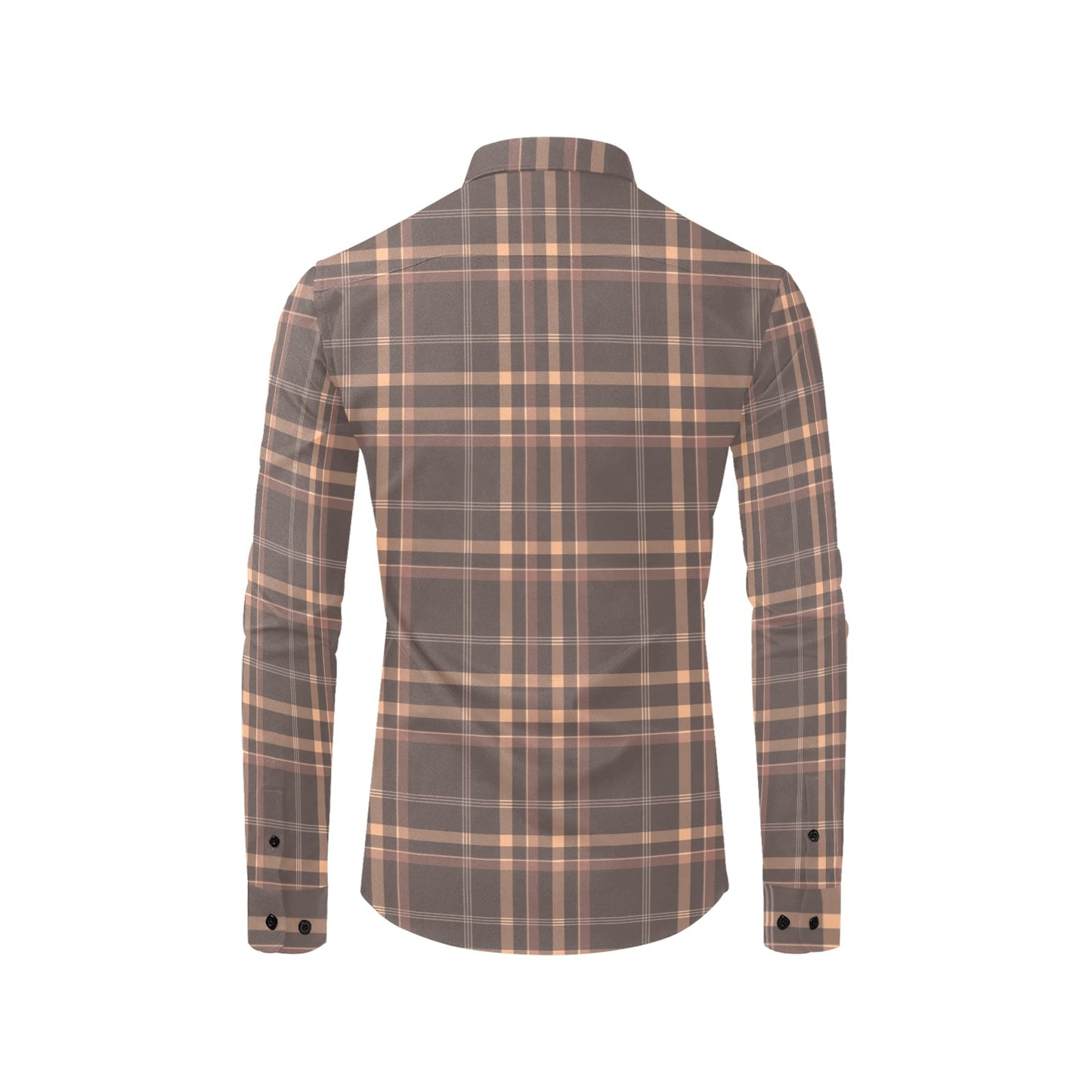 Brown Plaid Long Sleeve Men Button Up Shirt, Check Tartan Check Print Buttoned Collar Casual Dress Shirt with Chest Pocket Guys