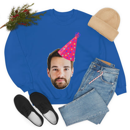 Custom Photo Sweatshirt, Face Birthday Party Hat Crewneck Fleece Sweater Jumper Pullover Men Women Adult Top Starcove Fashion