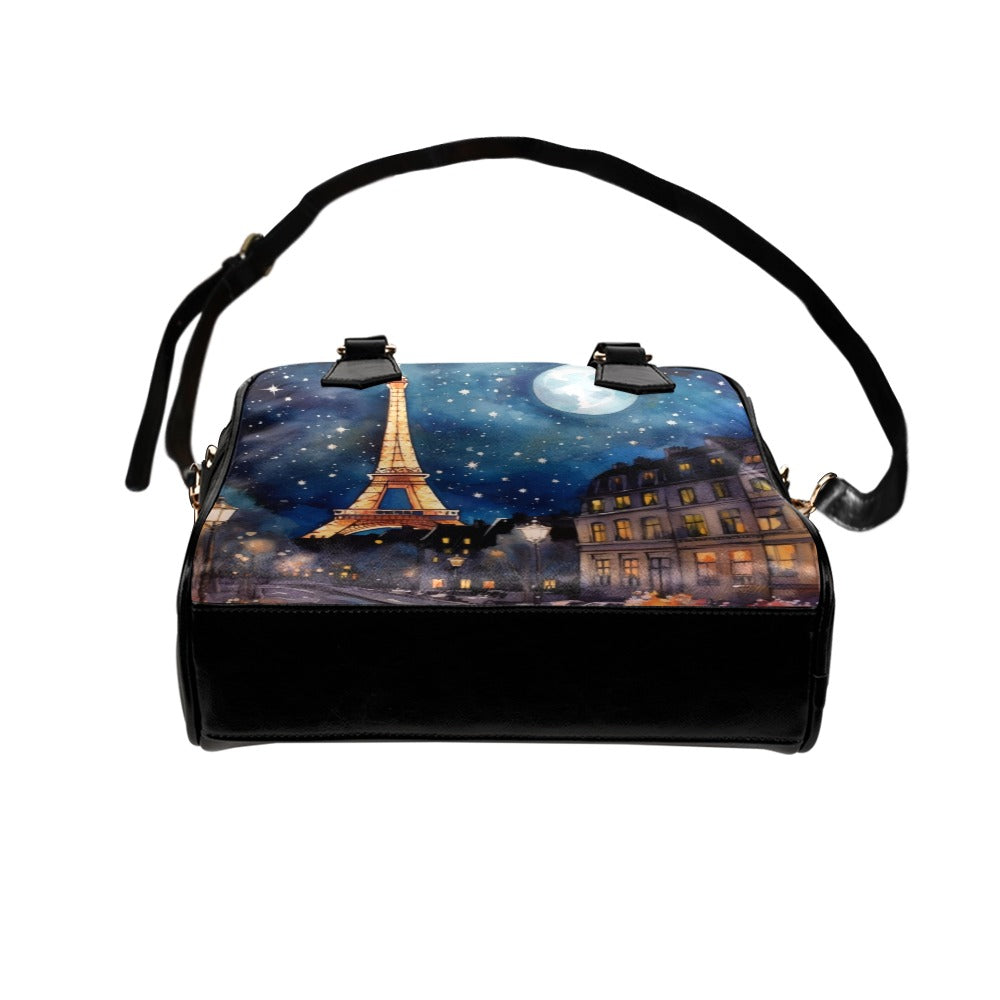 Paris Purse, Night Eifel Tower Travel Pattern Cute Small Shoulder Zip Bag Vegan Leather Women Designer Handbag Crossbody Ladies