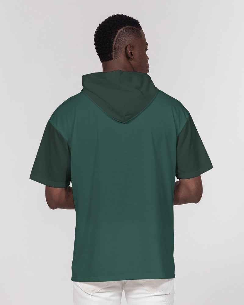 Green Short Sleeve Hoodie Mens Color Block Pine Green Pullover