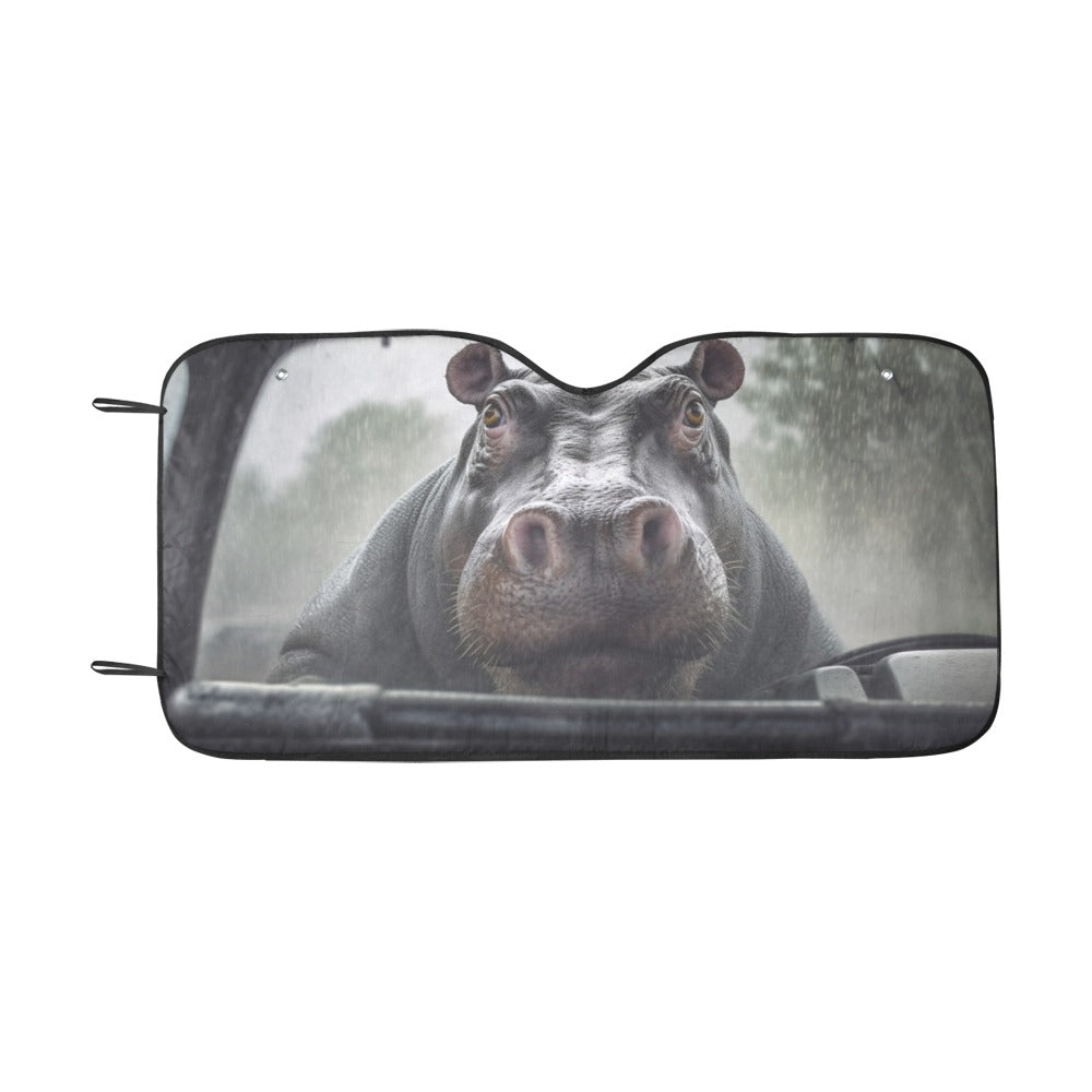 Hippo Driving Car Sun Shade, Hippopotamus Funny Windshield Accessories Auto Vehicle Truck Protector Window Visor Screen Blocker Sunshade