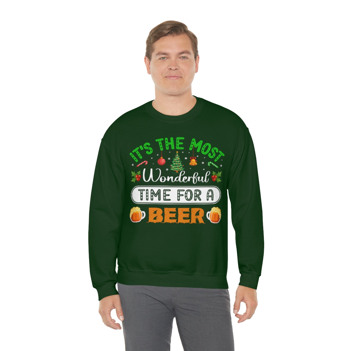 Beer Ugly Holiday Sweater, Wonderful Time Drinking Christmas Xmas Print Women Men Funny Party Winter Outfit Sweatshirt Gift Starcove Fashion