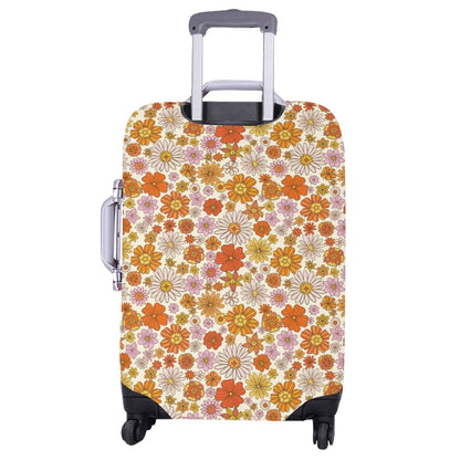 Groovy Flowers Luggage Cover, Retro 70s Funky Floral Cute Aesthetic Print Suitcase Bag Washable Protector Small Large Travel Gift Starcove Fashion