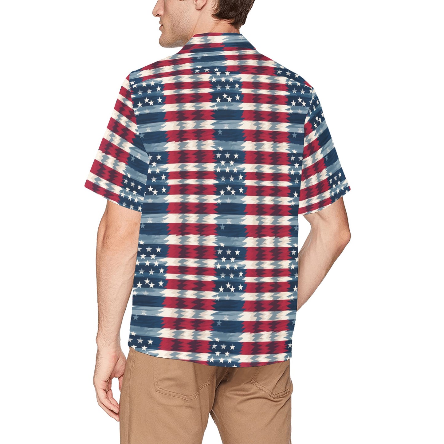 American Flag Hawaiian shirt Chest Pocket, Fourth 4th of July USA Patriotic Plaid Red White Blue Hawaii Aloha Plus Size Button Down Shirt