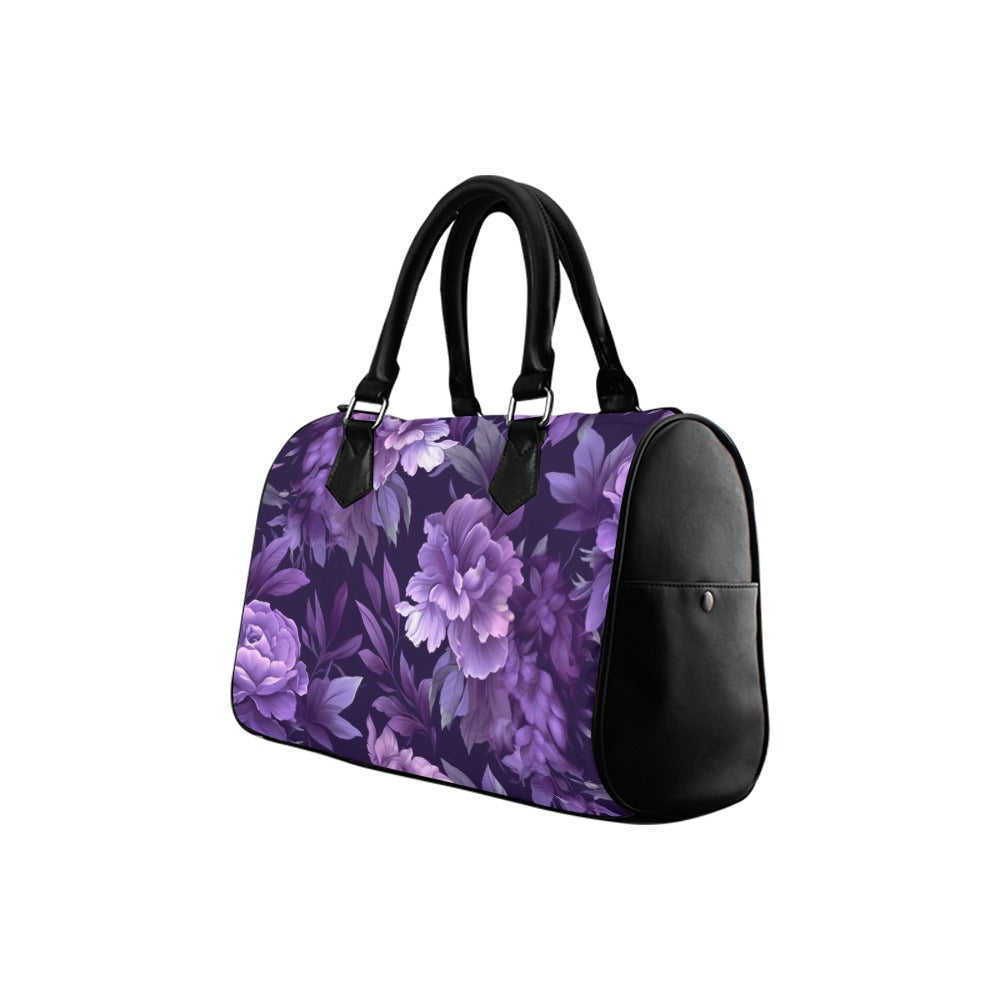 Buy Dark Purple Flower Pattern Silk with Genuine Leather Tote Bag