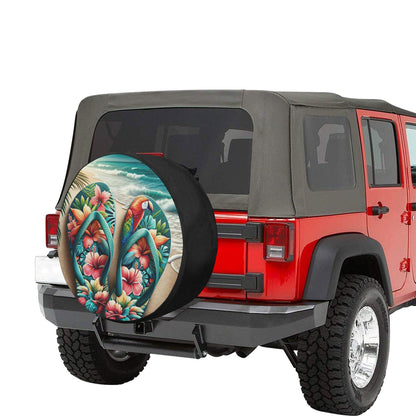 Beach Flip Flops Sun Spare Tire Cover, Ocean Backup Camera Hole Rear Wheel Car Accessories Palm Tree Unique Design Back Aesthetic Men Women