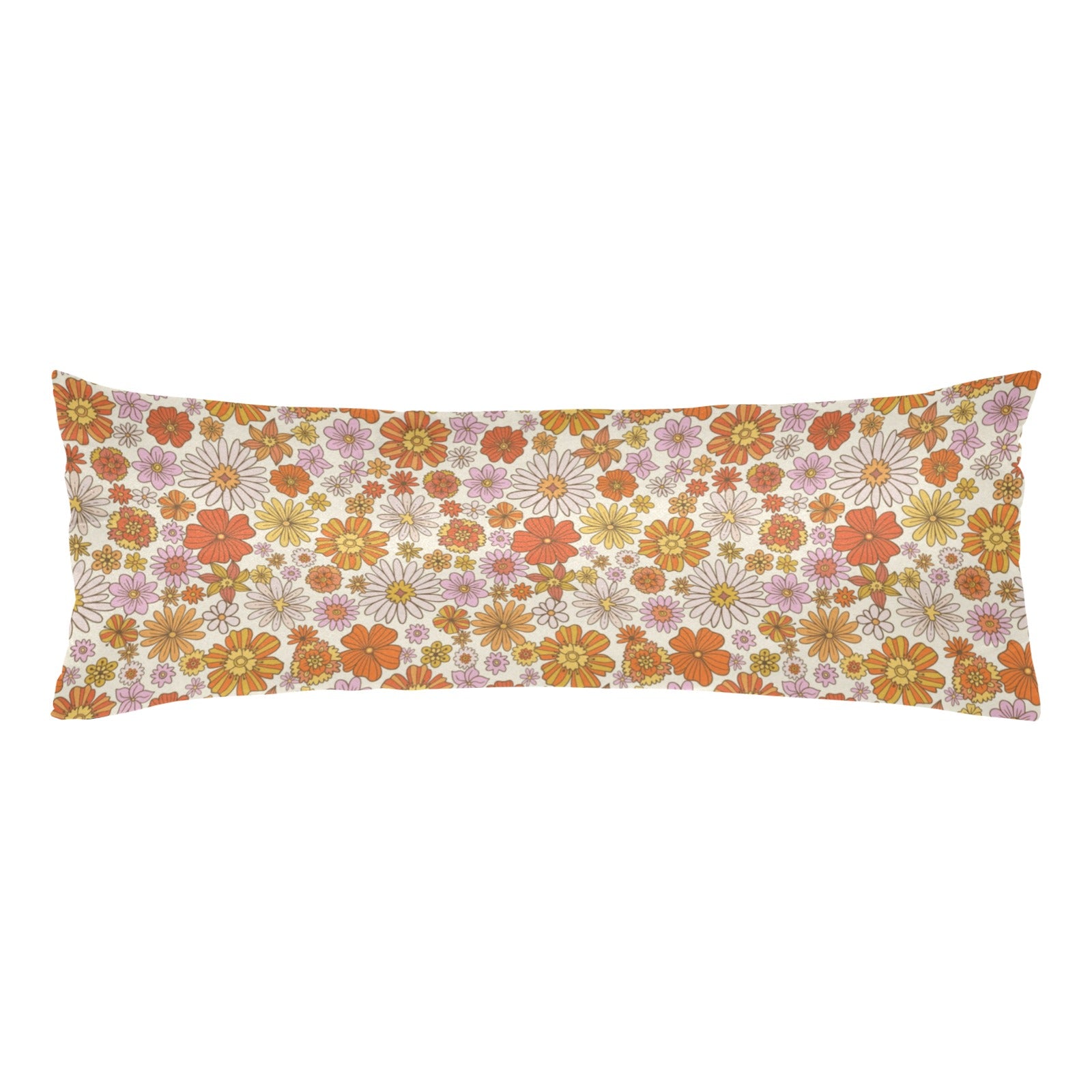 Starcove Groovy Flowers Body Pillow Case Boho Retro 70s Floral Funky Orange Long Large Bed Accent Print Throw Decor Satin Decorative Cover 20x54