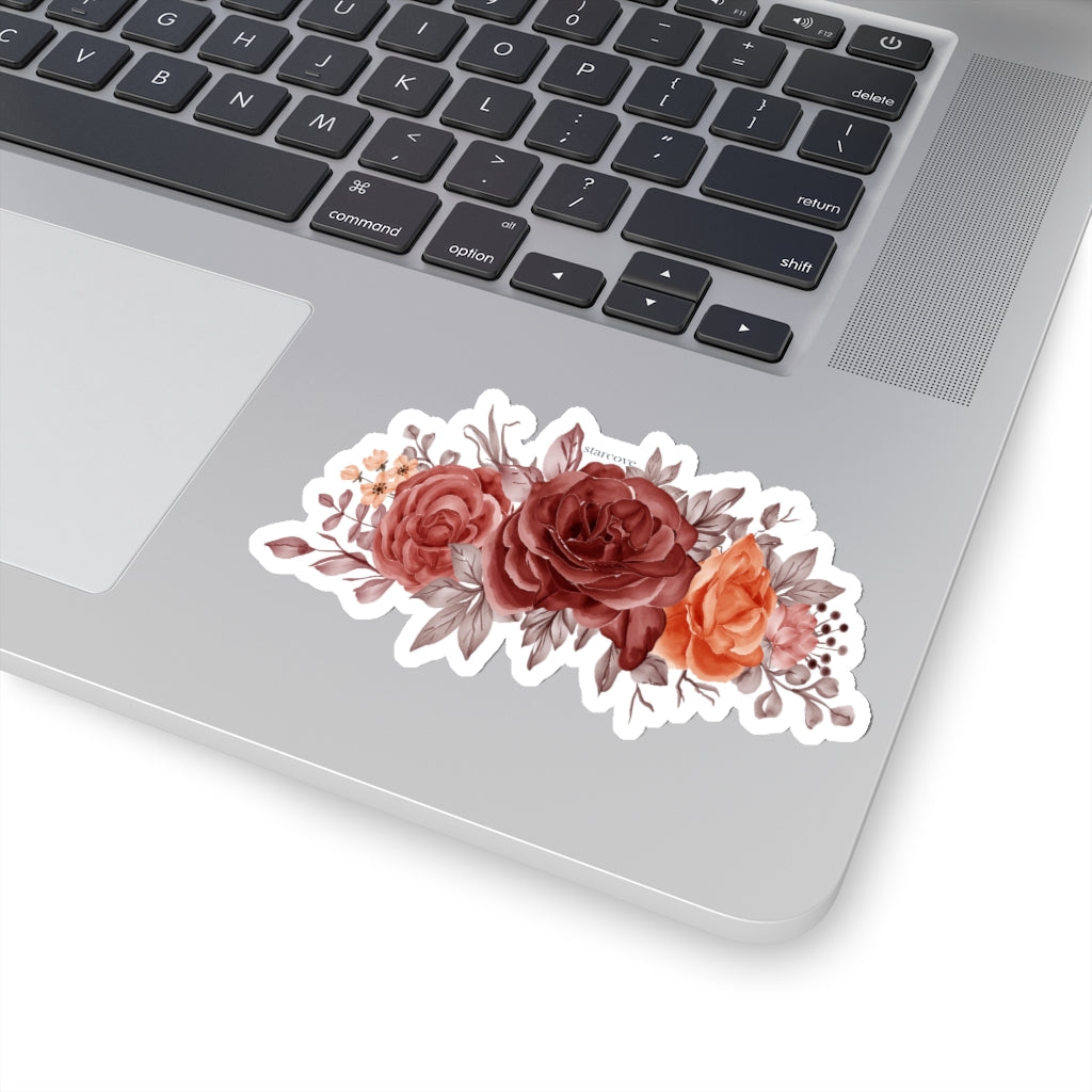 Red Flowers Sticker, Roses Pink Floral Laptop Decal Vinyl Cute Waterbottle Tumbler Car Waterproof Bumper Aesthetic Die Cut Wall Mural Starcove Fashion