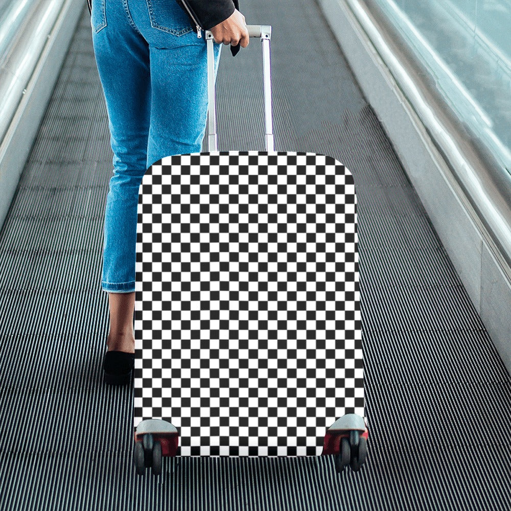 Black White Checkered Luggage Cover, Check Checkerboard Suitcase Bag Protector Washable Wrap Travel Gift