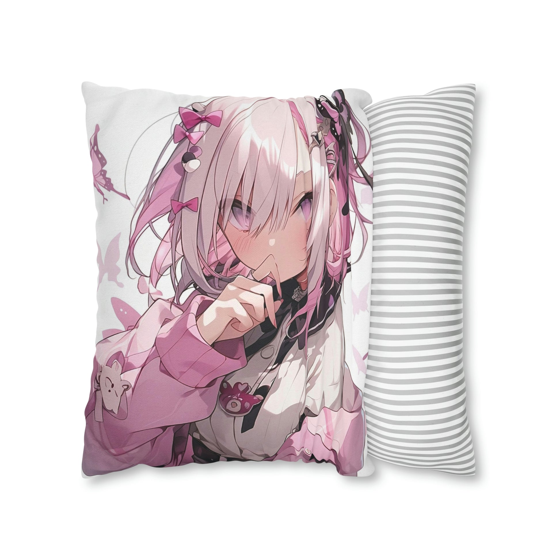 Anime Girl Pillow Case, Pink Square Throw Decorative Cover Room Décor Floor Couch Cushion 20 x 20 Zipper Sofa Starcove Fashion