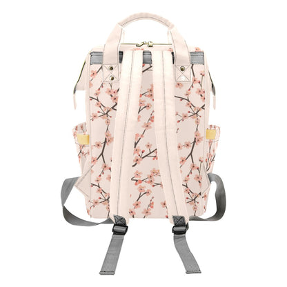 Cherry Blossom Floral Diaper Bag Backpack, Blush Pink Flowers Baby Girl Waterproof Insulated Pockets Mom Designer Men Women Multipurpose