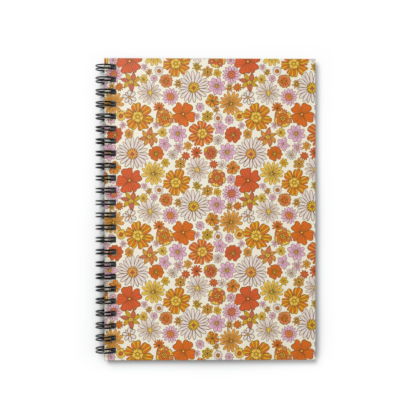 Floral Spiral Notebook, Groovy Flowers 70s Retro Cute Design Journal Traveler Notepad Ruled Line Book Paper Pad Small Aesthetic Starcove Fashion