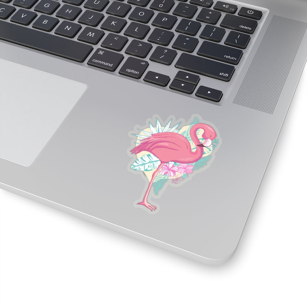 Pink Flamingo Sticker, Tropical flowers  Laptop Decal Vinyl Cute Waterbottle Tumbler Car Bumper Aesthetic Die Cut Wall Mural Starcove Fashion