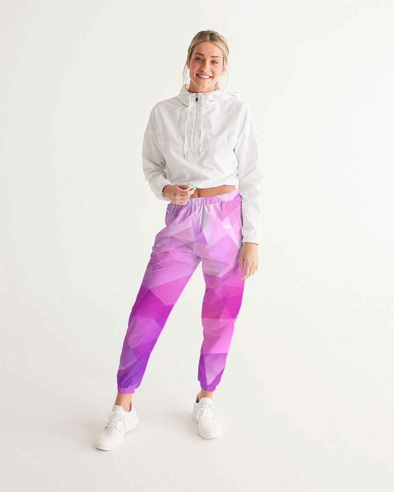 Pink Purple Ombre Women's Track Pants, Geometric Gradient Straight Leg Zip Pockets Quick Dry Festival Elastic Waist Windbreaker Ladies Pants Starcove Fashion