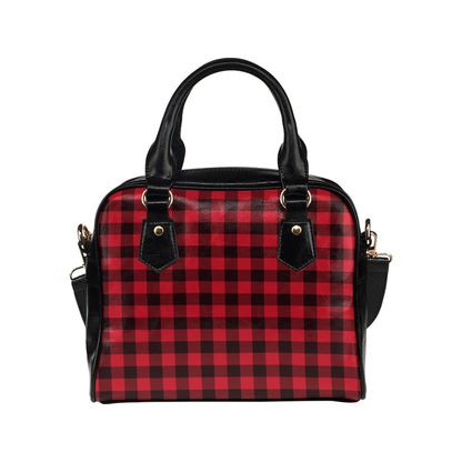 Red Buffalo Plaid Purse, Black Checkered Pattern Cute Check Small Shoulder Bag Vegan Leather Women Designer Cross Over Handbag Starcove Fashion