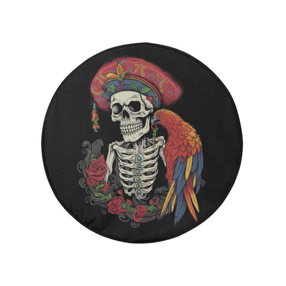 Pirate Spare Tire Cover, Skeleton Skull Parrot Backup Camera Hole Rear Wheel Accessories Custom Unique Design Trailer Camper RV Back