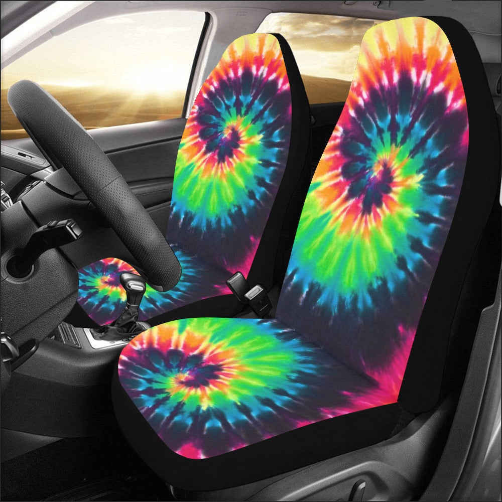 Tie Dye Car Seat Covers 2 pc, Colorful Hippie Swirl Pattern Boho Front Seat Covers, Car SUV Van Truck Seat Protector Accessory Starcove Fashion