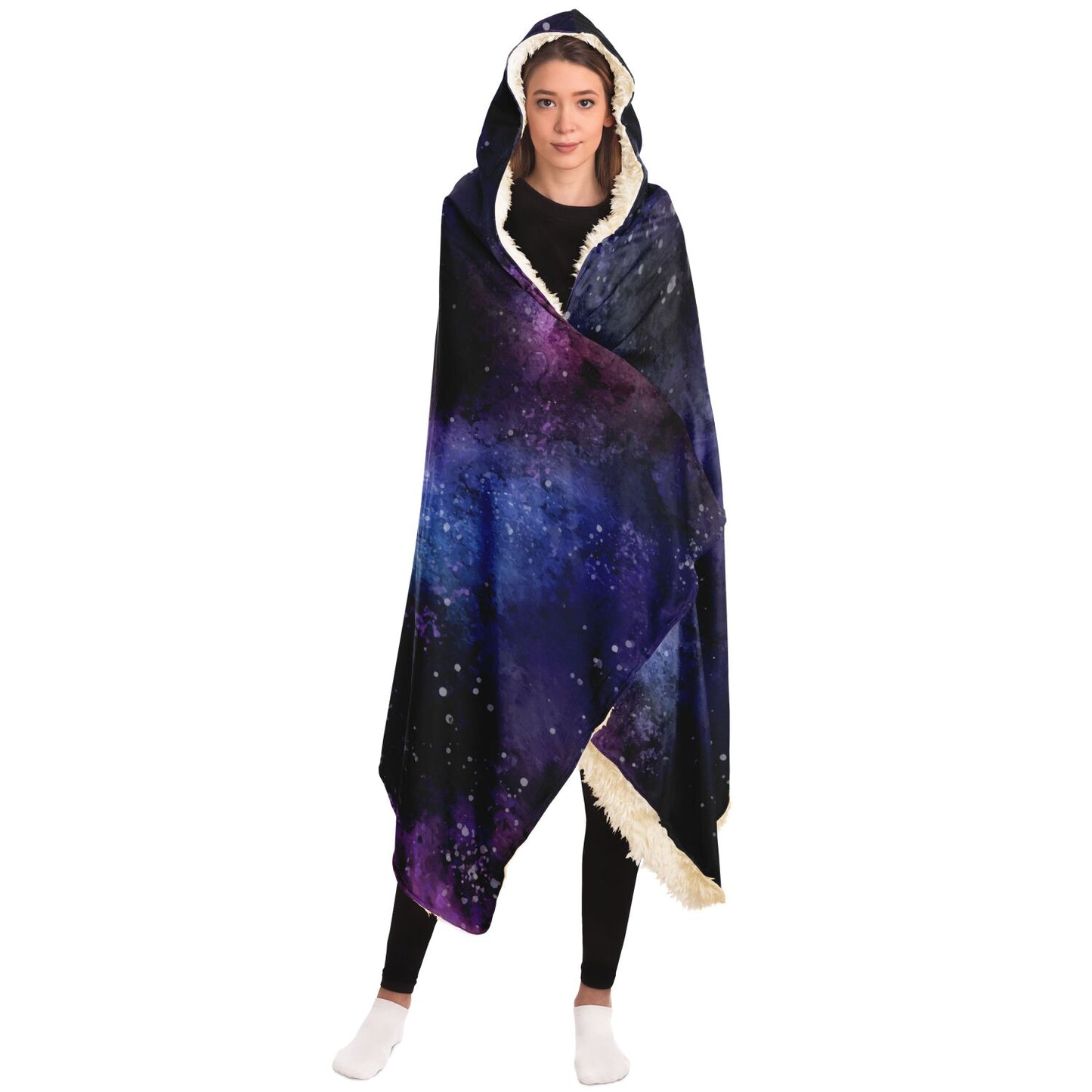 Galaxy Space Hooded Blanket, Purple Stars Cosmic Celestial Sherpa Fleece Soft Fluffy Cozy Warm Adult Men Women Kids Large Gift Starcove Fashion