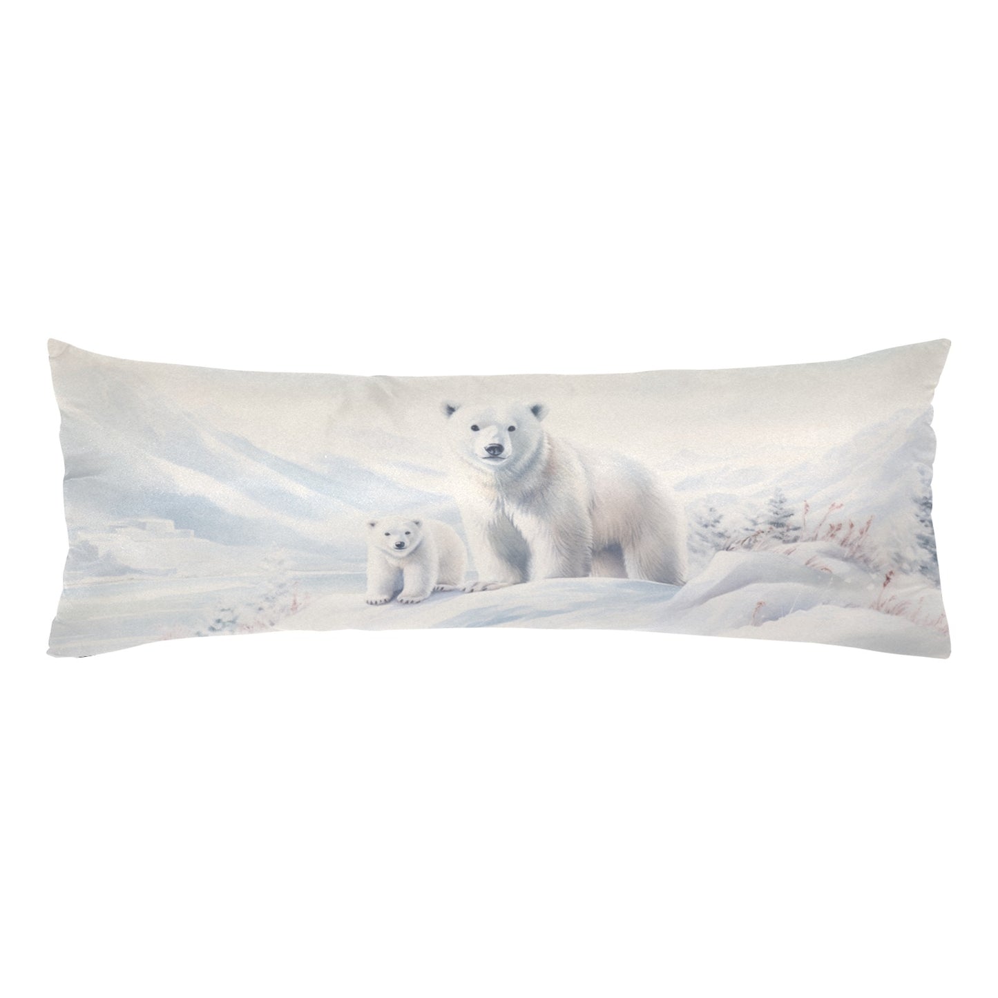 Polar Bear Body Pillow Case, Cute Animal Winter Snow Long Full Large Bed Accent Print Throw Decor Decorative Cover 20x54 Satin