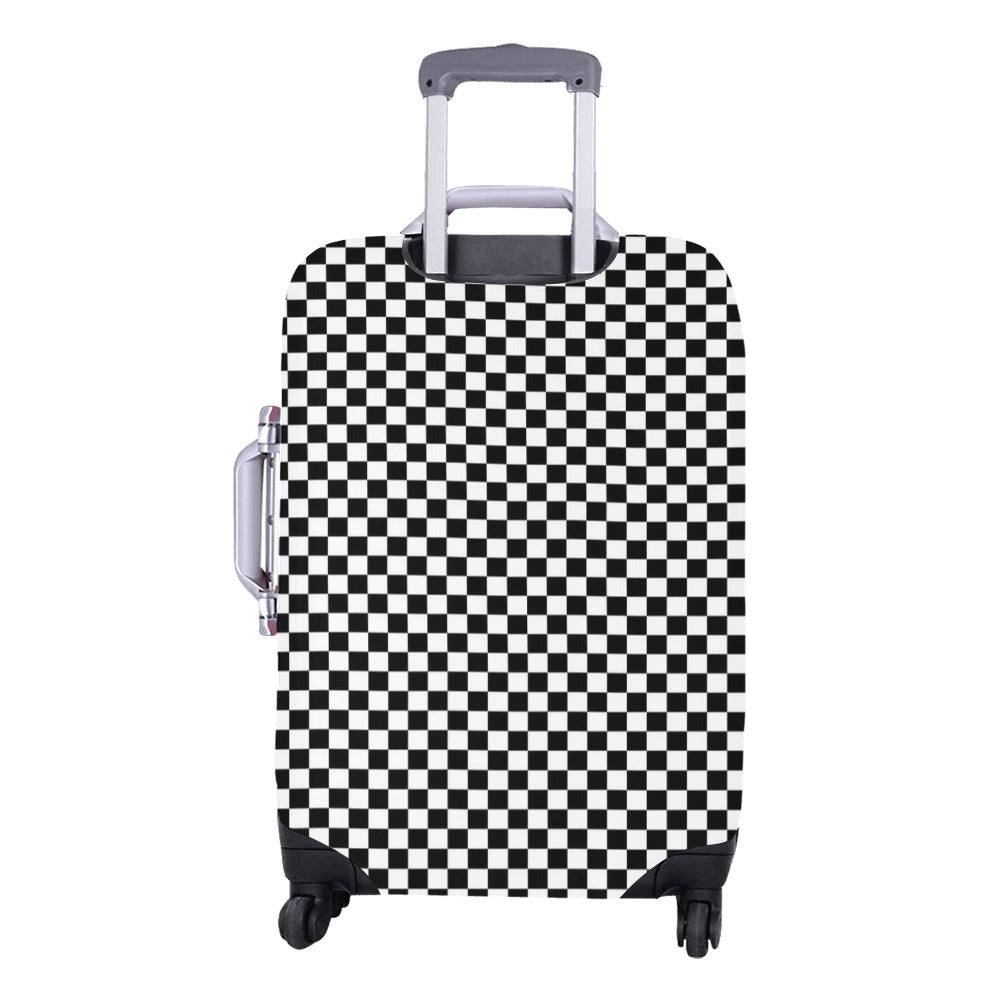 Black White Checkered Luggage Cover, Check Checkerboard Suitcase Bag Protector Washable Wrap Travel Gift