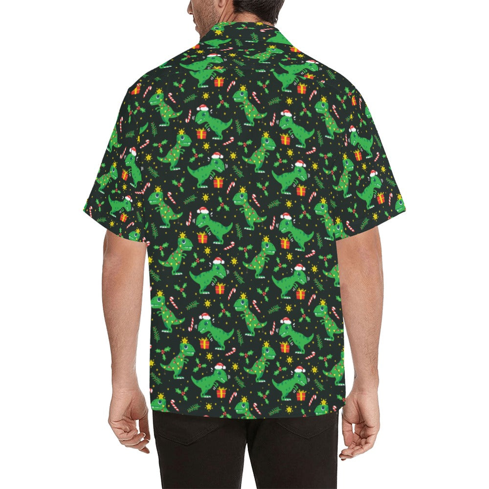 Christmas Men Hawaiian shirt, Dinosaur Dino Funny Trex Dad Print Vintage  Retro Tropical Hawaii Aloha Beach Plus Size Button Up Shirt