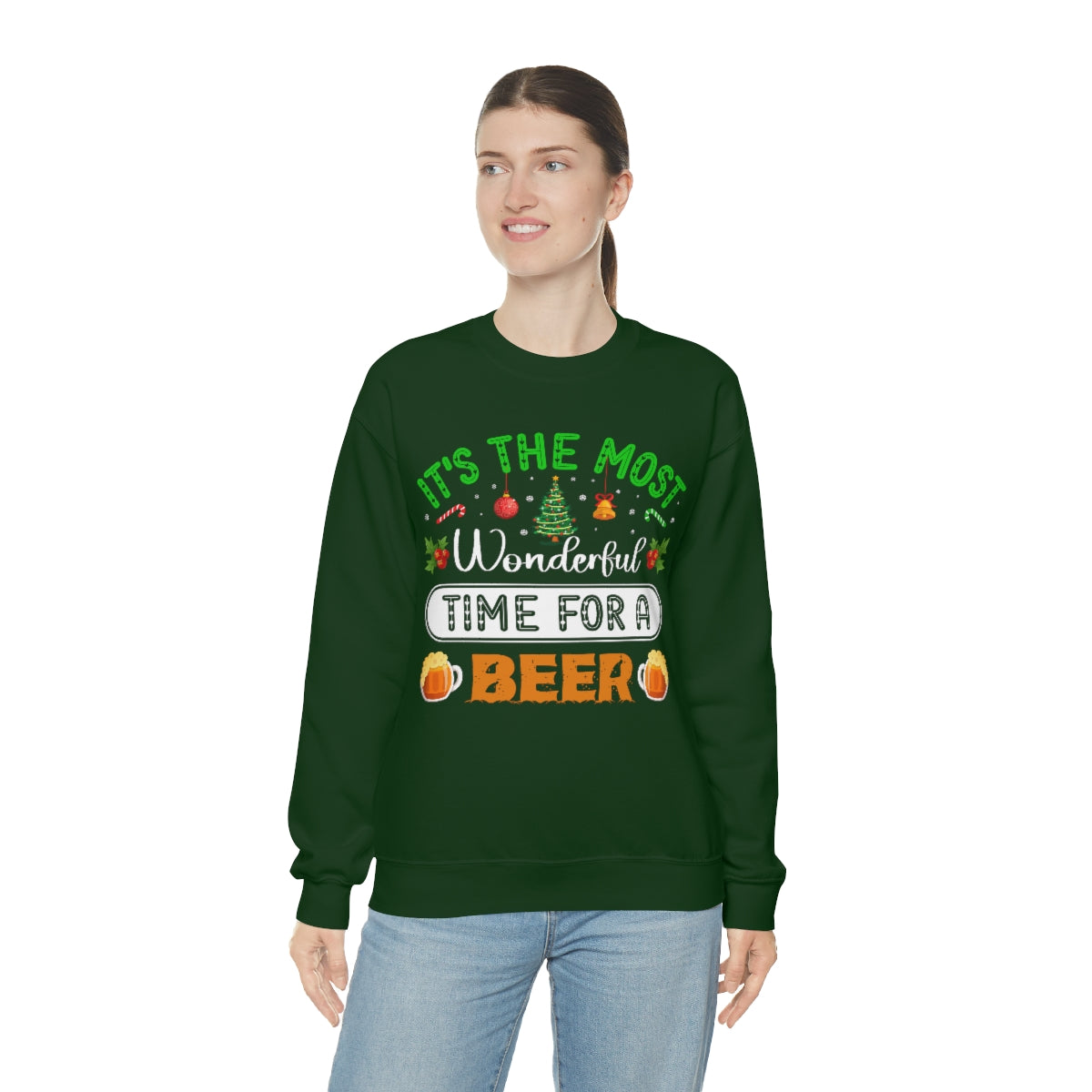 Beer Ugly Holiday Sweater, Wonderful Time Drinking Christmas Xmas Print Women Men Funny Party Winter Outfit Sweatshirt Gift Starcove Fashion