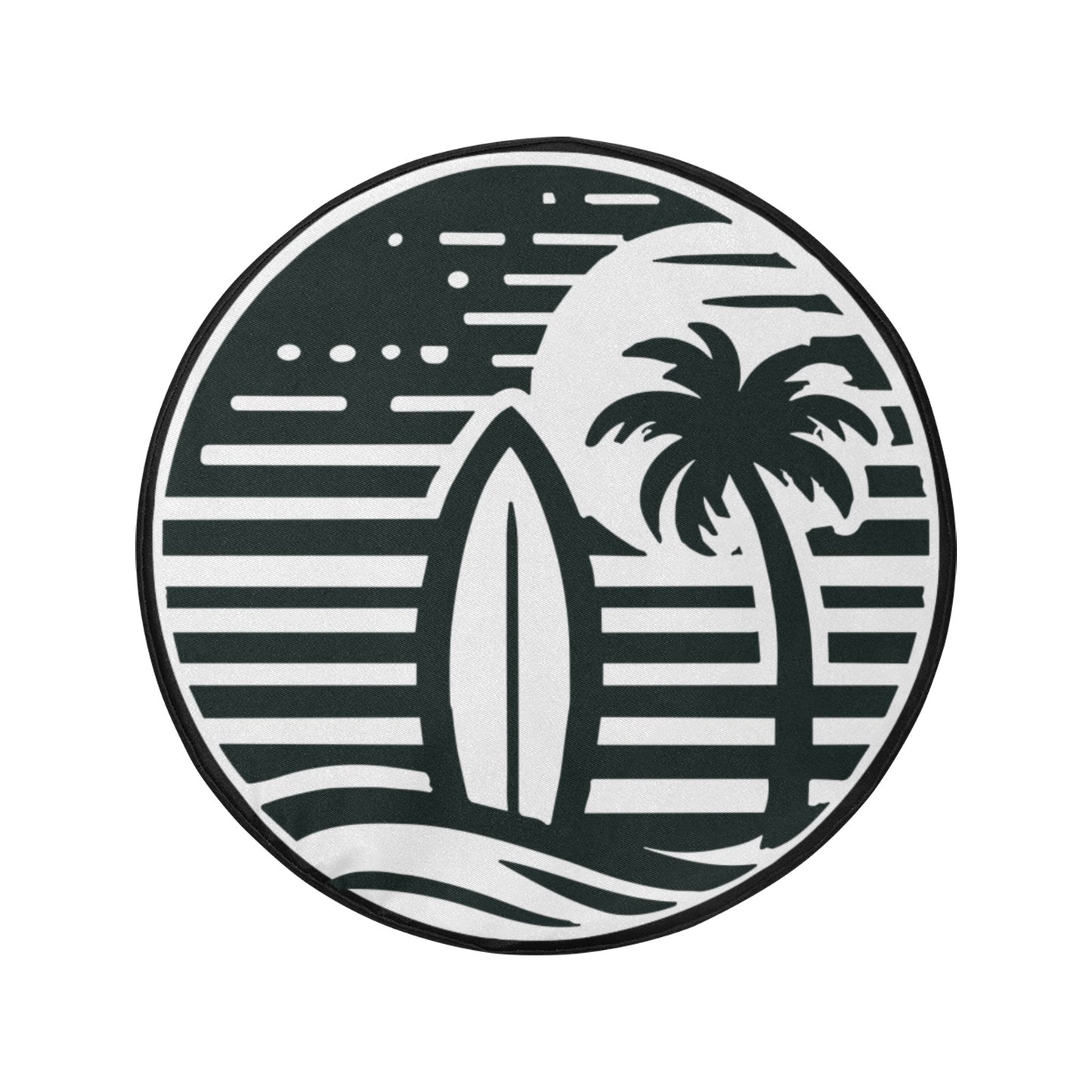 Surfboard Sun Palm Trees Spare Tire Cover, Wheel Tropical Custom Unique Car Accessory Beach Back Up Camera Hole Men Women Girls Camper RV