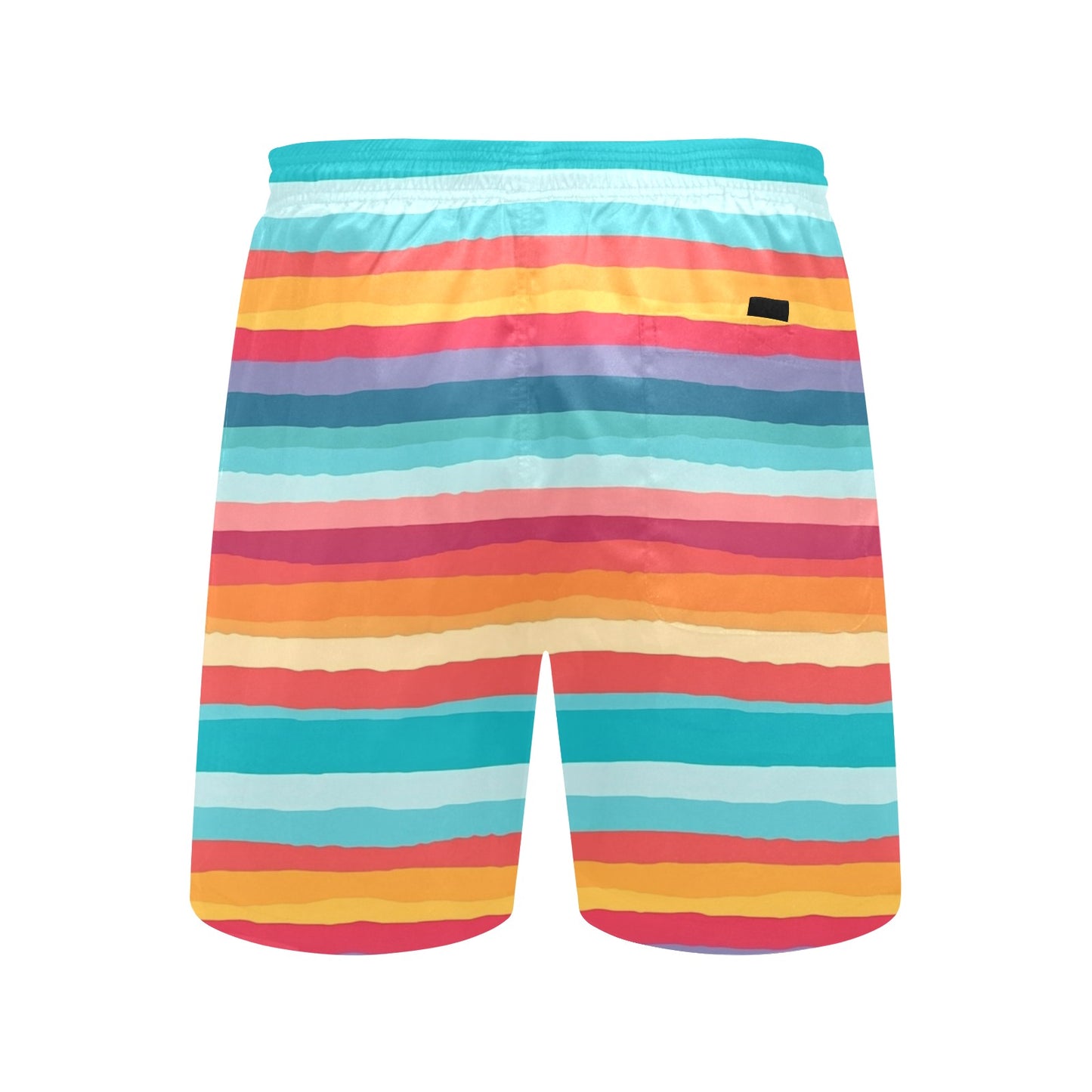 Colorful Striped Men Swim Trunks, Guys Red Mid Length Shorts Beach Pockets Mesh Lining Drawstring Casual Bathing Suit Plus Size Swimwear