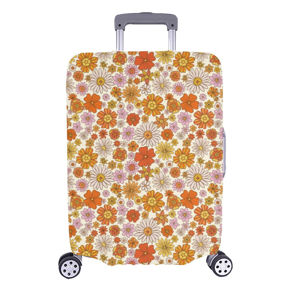 Groovy Flowers Luggage Cover, Retro 70s Funky Floral Cute Aesthetic Print Suitcase Bag Washable Protector Small Large Travel Gift Starcove Fashion