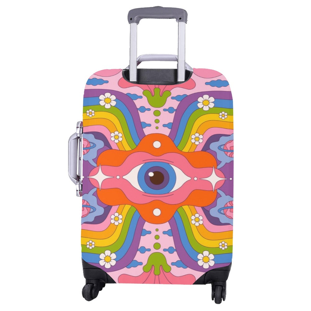 Psychedelic Luggage Cover, Groovy Vintage 70s Funky Eye 1970s Aesthetic Suitcase Hard Bag Washable Protector Small Large Carry Travel Gift