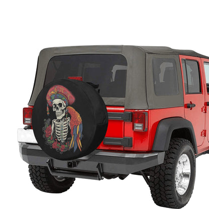 Pirate Spare Tire Cover, Skeleton Skull Parrot Backup Camera Hole Rear Wheel Accessories Custom Unique Design Trailer Camper RV Back