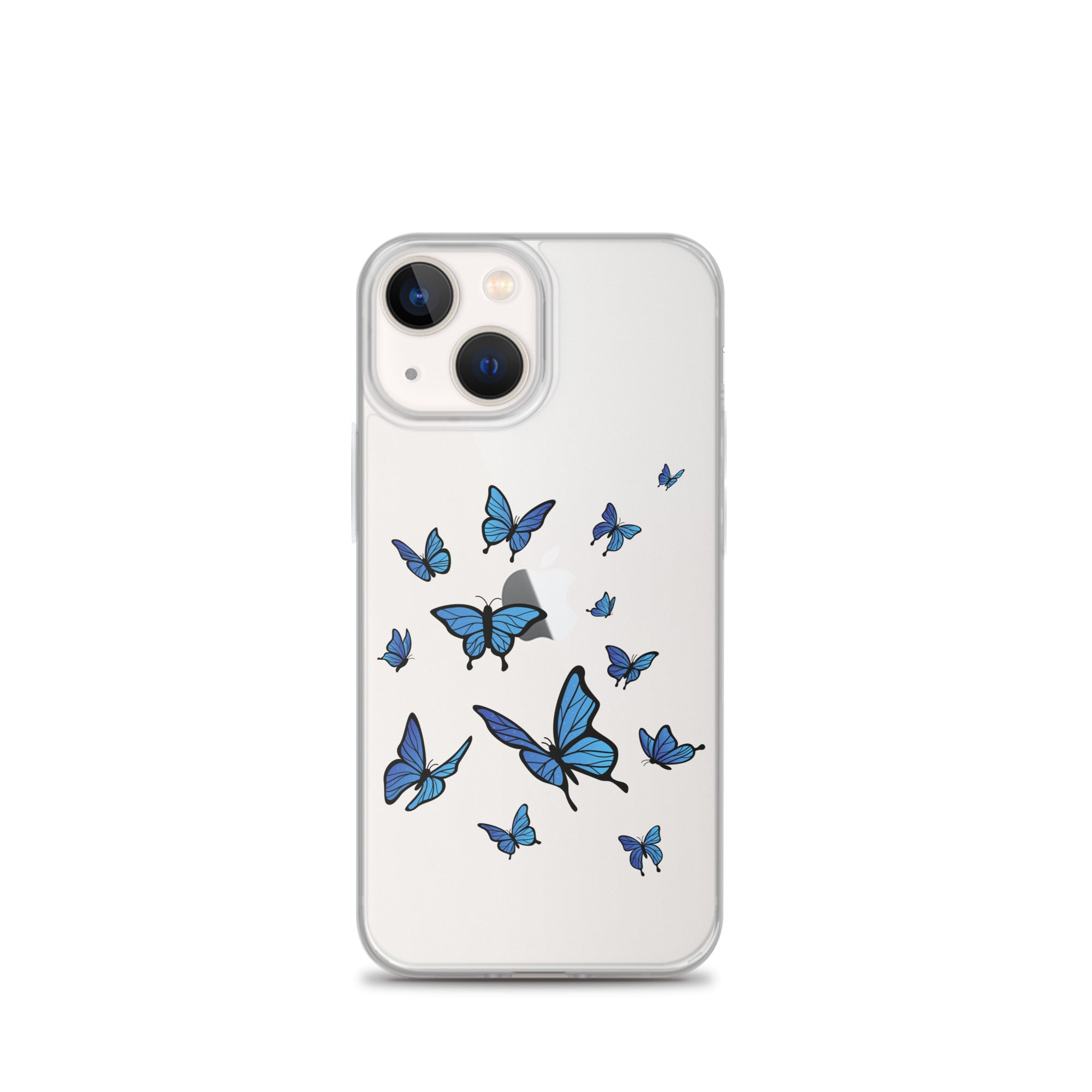 Blue Butterfly Clear iPhone 15 14 13 Pro Max Case Monarch Print