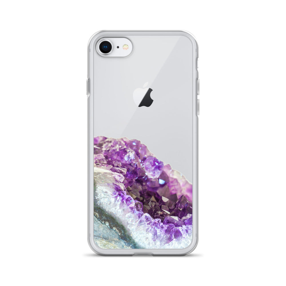 Geode iPhone 14 13 12 Pro Clear Case Purple Crystal Amethyst Stone Print iPhone 11 Mini SE 2020 XS Max XR X 7 Plus 8 Cell Phone