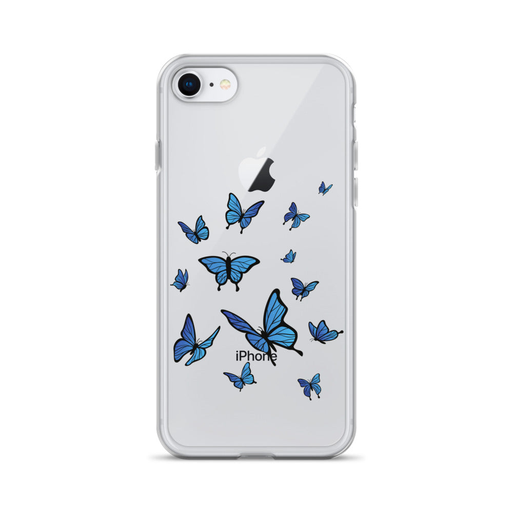 Blue Butterfly Clear iPhone 15 14 13 Pro Max Case Monarch Print