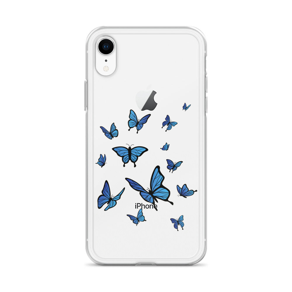 Blue Butterfly Clear iPhone 15 14 13 Pro Max Case Monarch Print