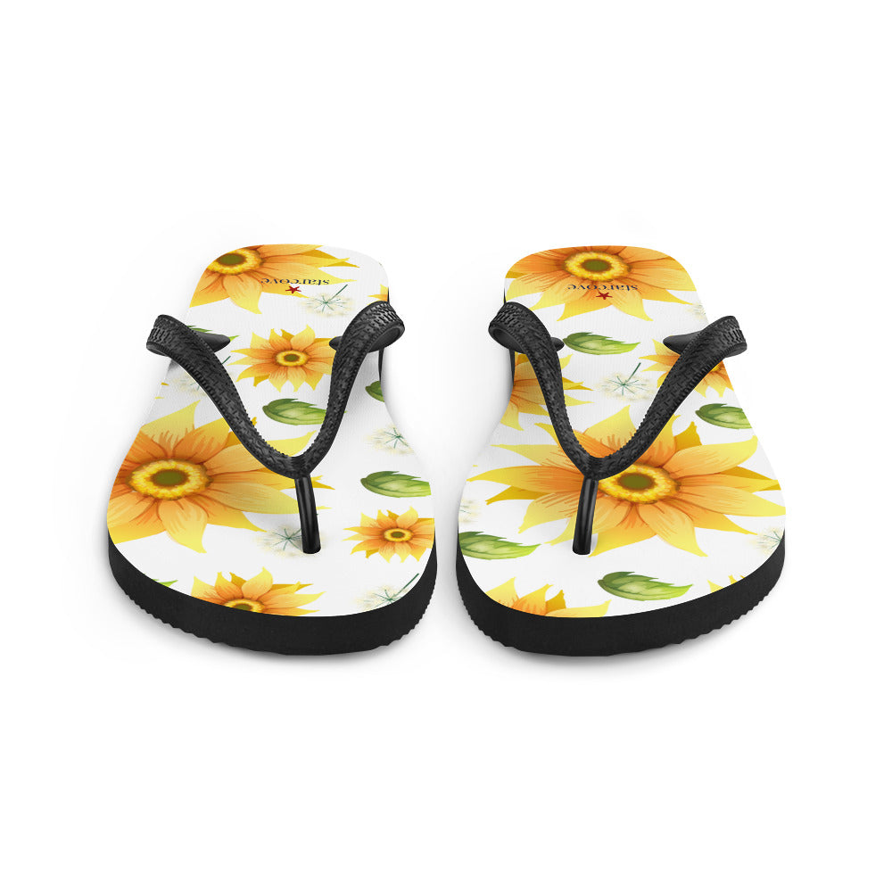 Sunflower Flip Flops, Floral Flower Footwear, White Yellow Thong Sanda ...
