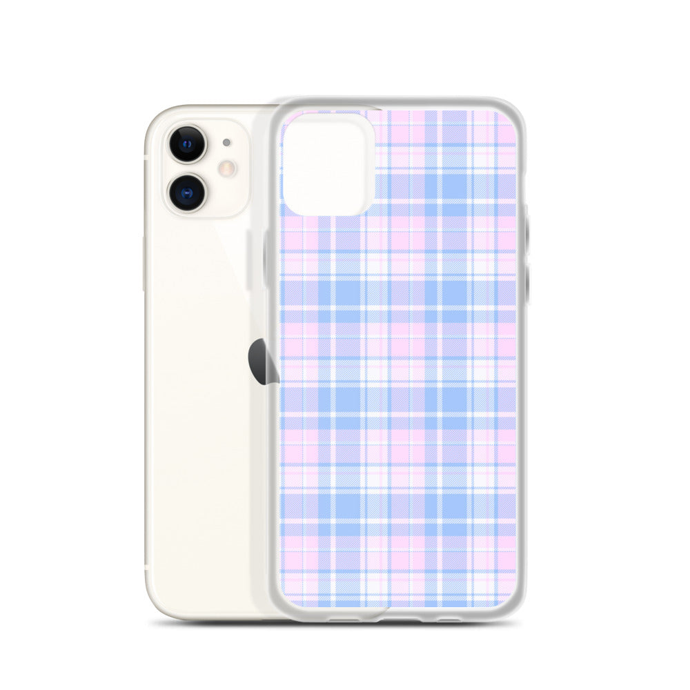 Pastel Plaid iPhone 13 12 Pro Max Case Pink Blue Tartan Print