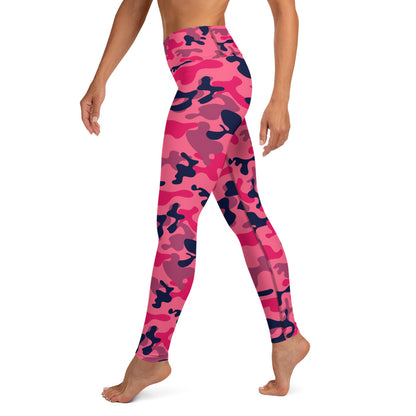 Fuchsia Pink Camouflage Workout Pants, Yoga Leggings For Women Camo High Rise Waist Tights Printed Cute Graphic Gym Activewear Starcove Fashion