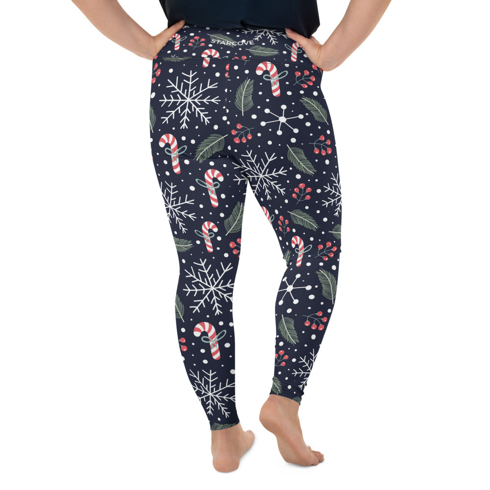 Plus Size Christmas Leggings, Snow Sugar Candy Cane Snowflakes Winter  Workout Yoga Pants Mommy and Me Matching Xmas Holiday (2XL-6XL)