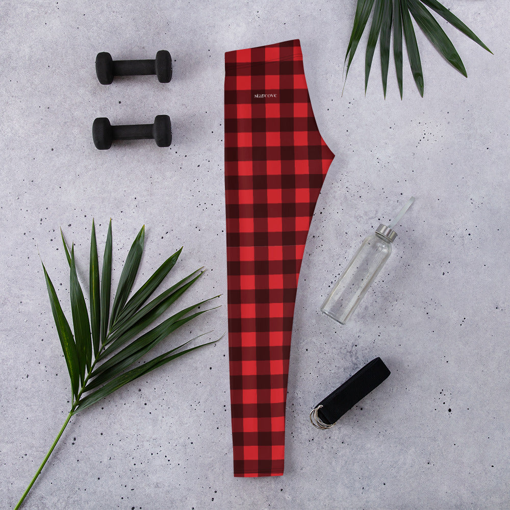 Red Buffalo Plaid Leggings for Women, Cute Printed Holiday Christmas C –  Starcove Fashion